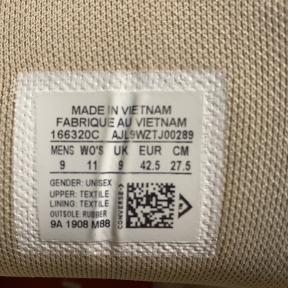 Converse Chuck 70 Hi ERX 260 Iced Coffee High Top Sneaker Size Mens 9 Ladies 11 - Picture 13 of 16